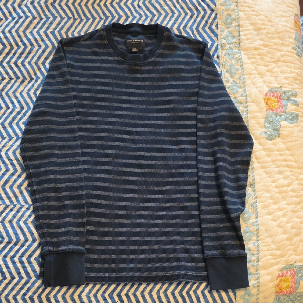 Men's Navy Striped Crewneck Sweater